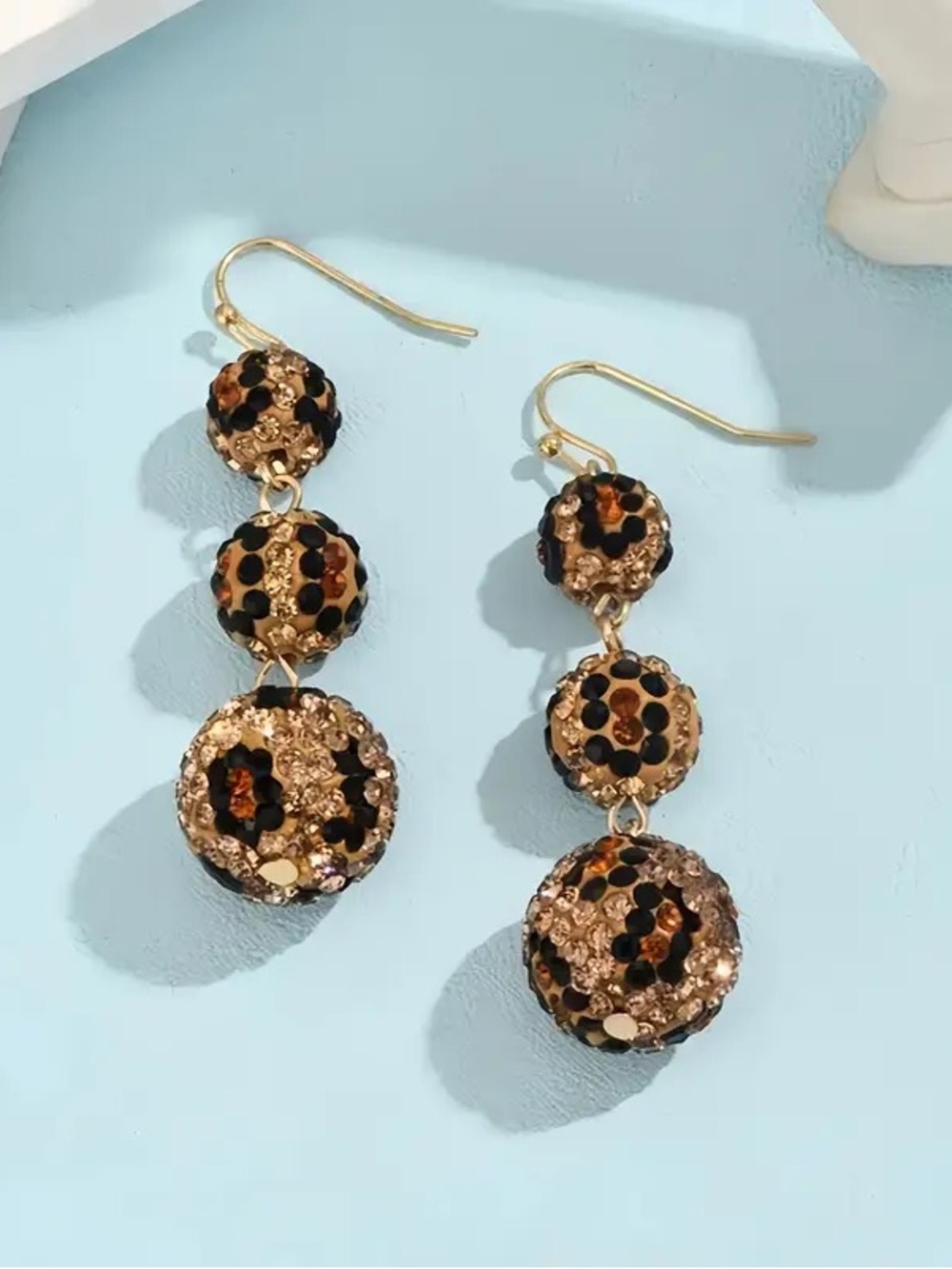Gold and Black Leopard Beaded Drop Earrings 2 Inches Leopard Crystal Design